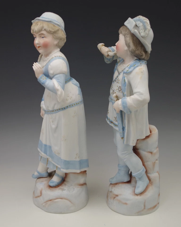 ANTIGUO BIZCOCHO PORCELANA NIÑOS CON JUGUETES FIGURAS PAR GRANDE 11.5" HEUBACH? Foto 4 de 4