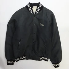 Vintage Carol's Racing Bomber Jacket Size Large Checkered Chain Stitch