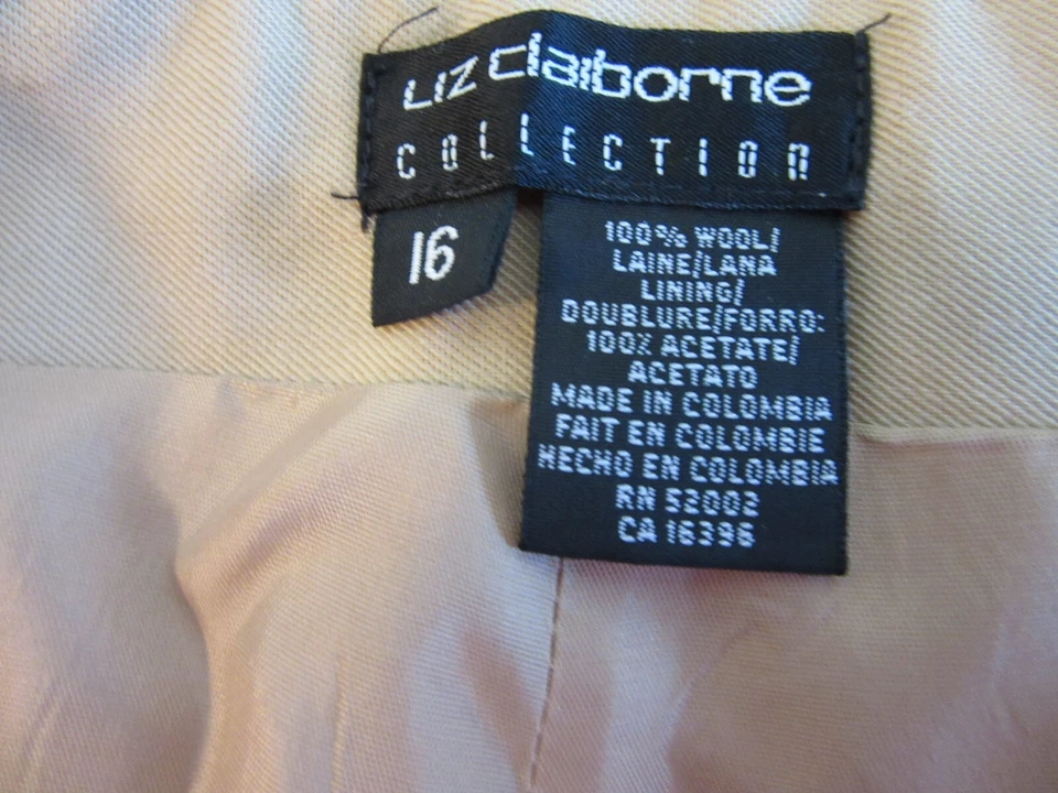 LIZ CLAIBORNE Beige Pleated Wool 16 Belt Loops Pockets Slacks JE - Image 3 of 3