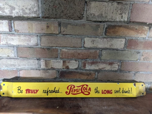 VINTAGE PEPSI PORCELAIN SIGN SODA ICE COLD BOTTLE DOOR PUSH BAR DRINK 32" X 3"