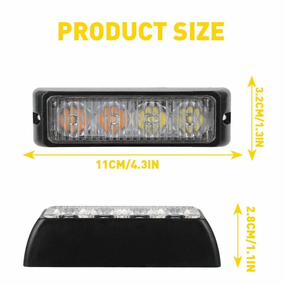 Luz estroboscópica intermitente de advertencia de peligro baliza de emergencia para automóvil camión 4 LED de EE. UU. blanco ámbar Foto 4 de 4