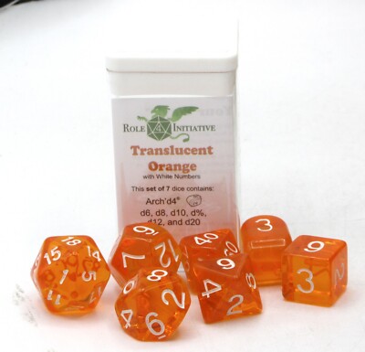 Role 4 Initiative 50106-7C Translucent Orange with White Numbers (Set of 7 Dice)