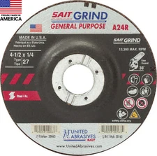 Sait 4.5" x 1/4 " x 7/8" Type 27 A24R Grinding Wheel Box of 25 - 20063