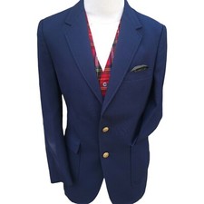 Stafford Navy Blue Blazer Gold Buttons Mens 44R Worsted Wool Sport Jacket VTG