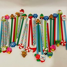 30 Pc Holiday Pencils w Christmas Eraser Toppers New