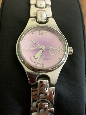 Advance Quartz WS50716W Pink and Silver heart Face Ladies Watch 7.5  New Battery