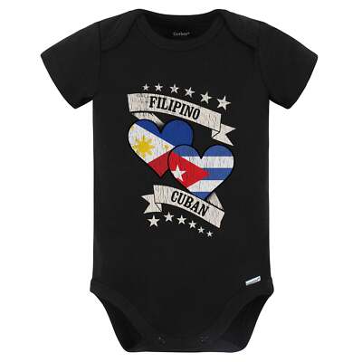 Filipino Cuban Heart Flags Philippines Cuba Baby Bodysuit (Black)