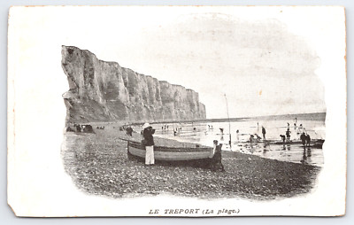 Vintage Postcard Le Treport La Plage France Cliffs Boats Beach Photographer