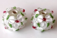 10pcs handmade Lampwork glass round Beads white flower 15mm