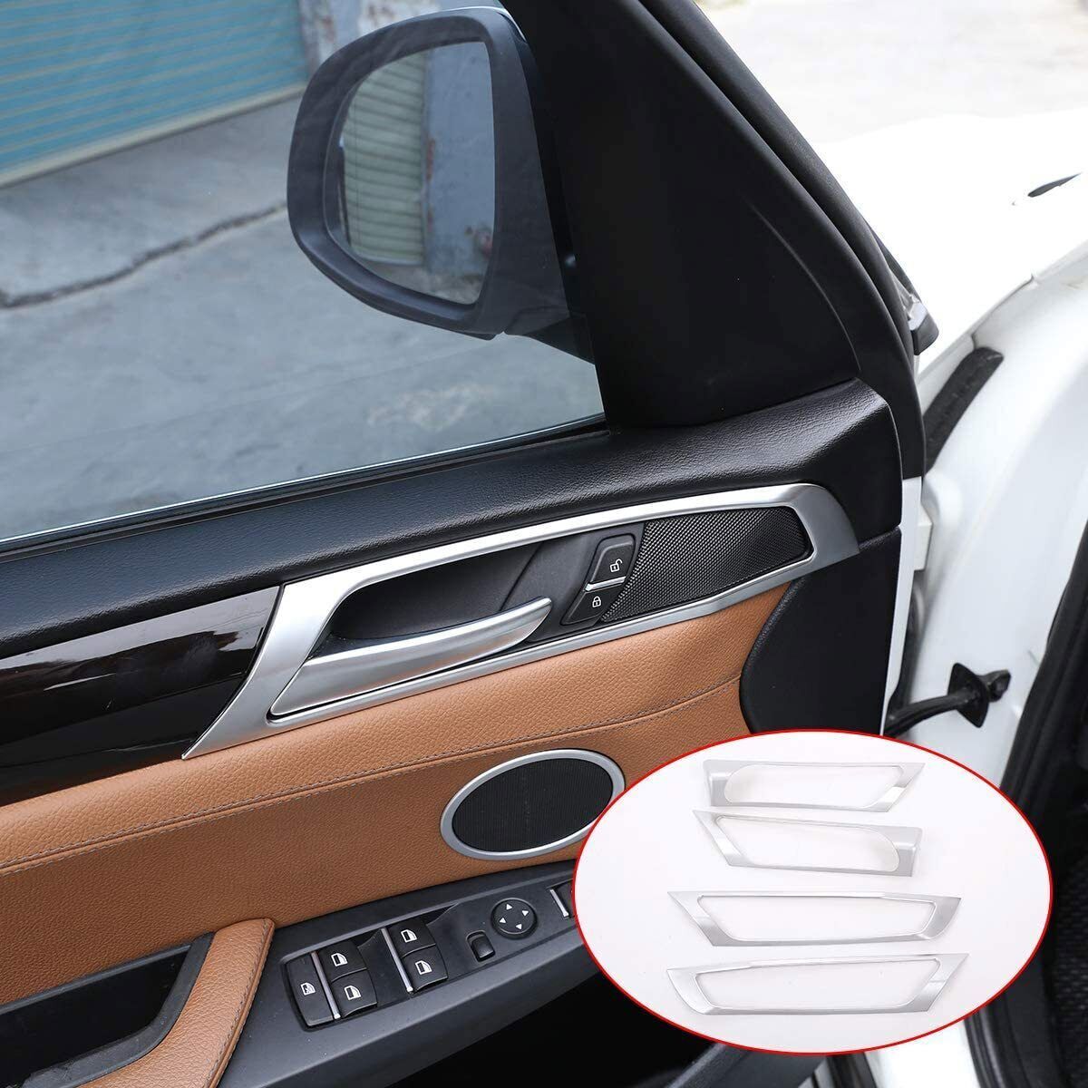 For BMW X3 F25 X4 F26 ABS Silver Interior Door Handle Frame Cover Trim 2014-2017