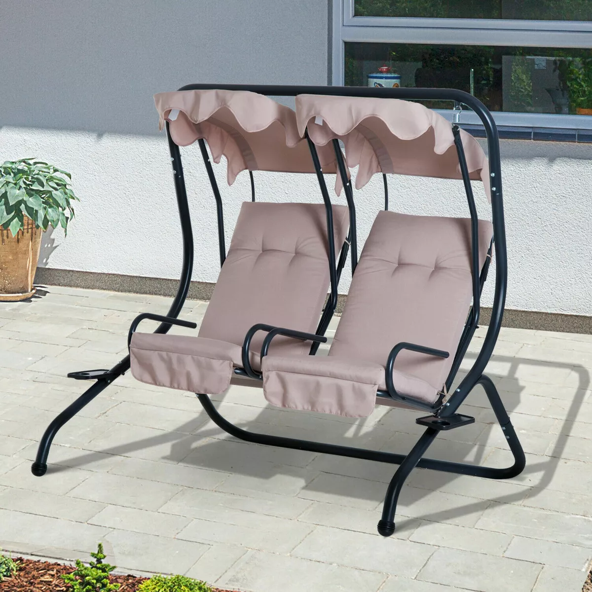 Outdoor 2 Person Patio Swing Chair Steel Hanging Seat with Canopy