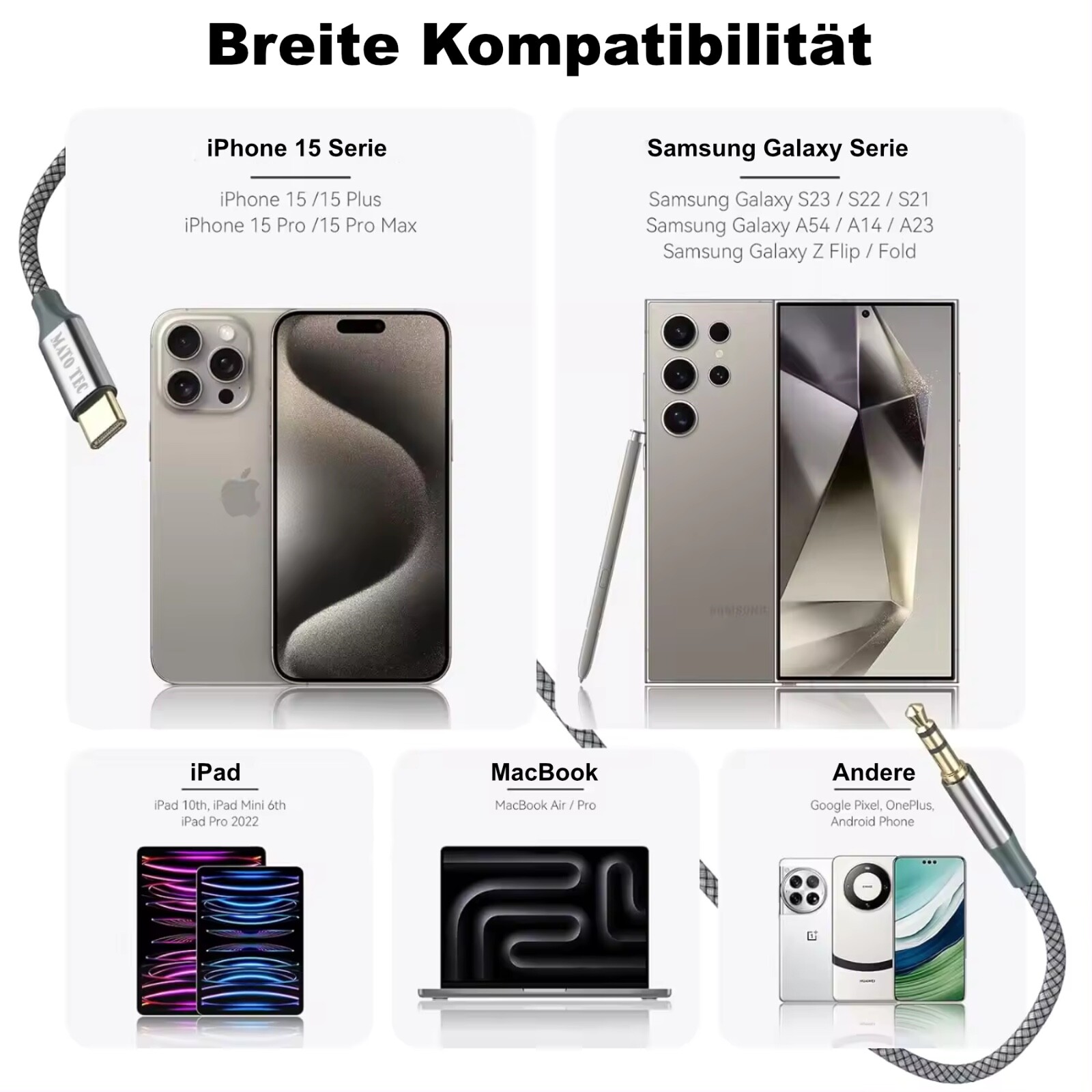 USB C Aux Kabel in Audio USB C Adapter Klinke 3,5mm für Samsung, Huawei, Xiaomi