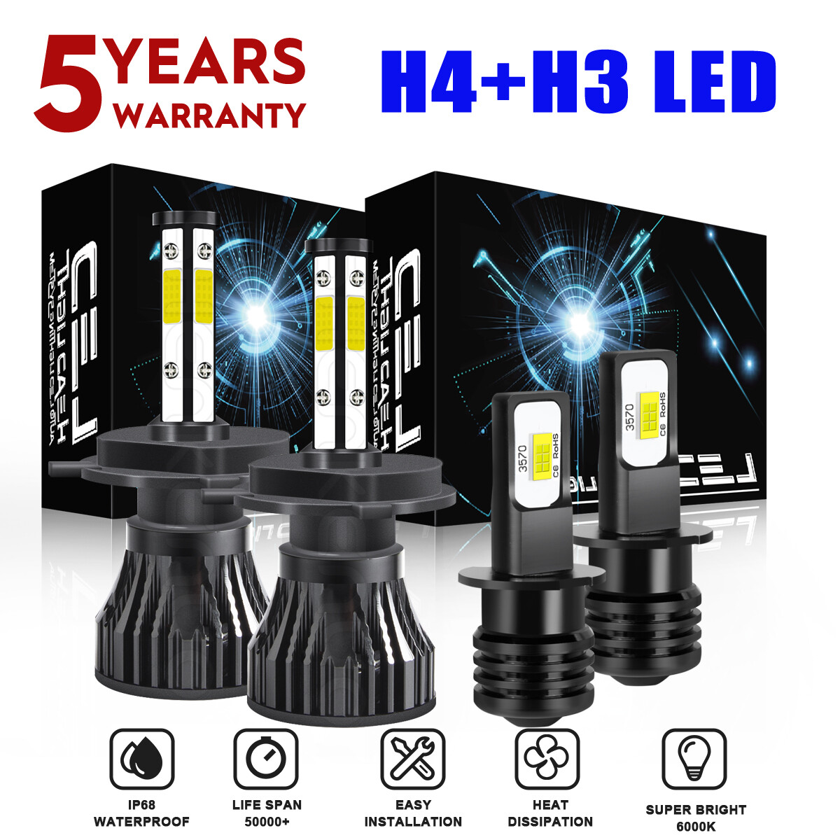 2001-2004 Nissan Pathfinder 6000K LED Headlight & Fog Light Bulbs 4pc Set