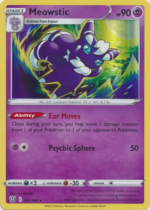 Meowstic 061/163 Holo Rare Battle Styles Pokemon Lightly Played