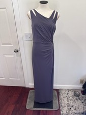 Vera Wang asymmetric plum full length side leg slit open shoulder bridal dress