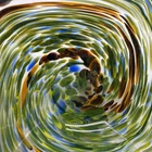 Vtg Murano Art Glass Green Blue Brown Swirl Fleck Square Bowl Sticker Label