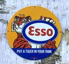 VINTAGE 12" ESSO PUT A TIGER IN YOUR TANK GASOLINE OIL GAS PUMP PORCELAIN SIGN