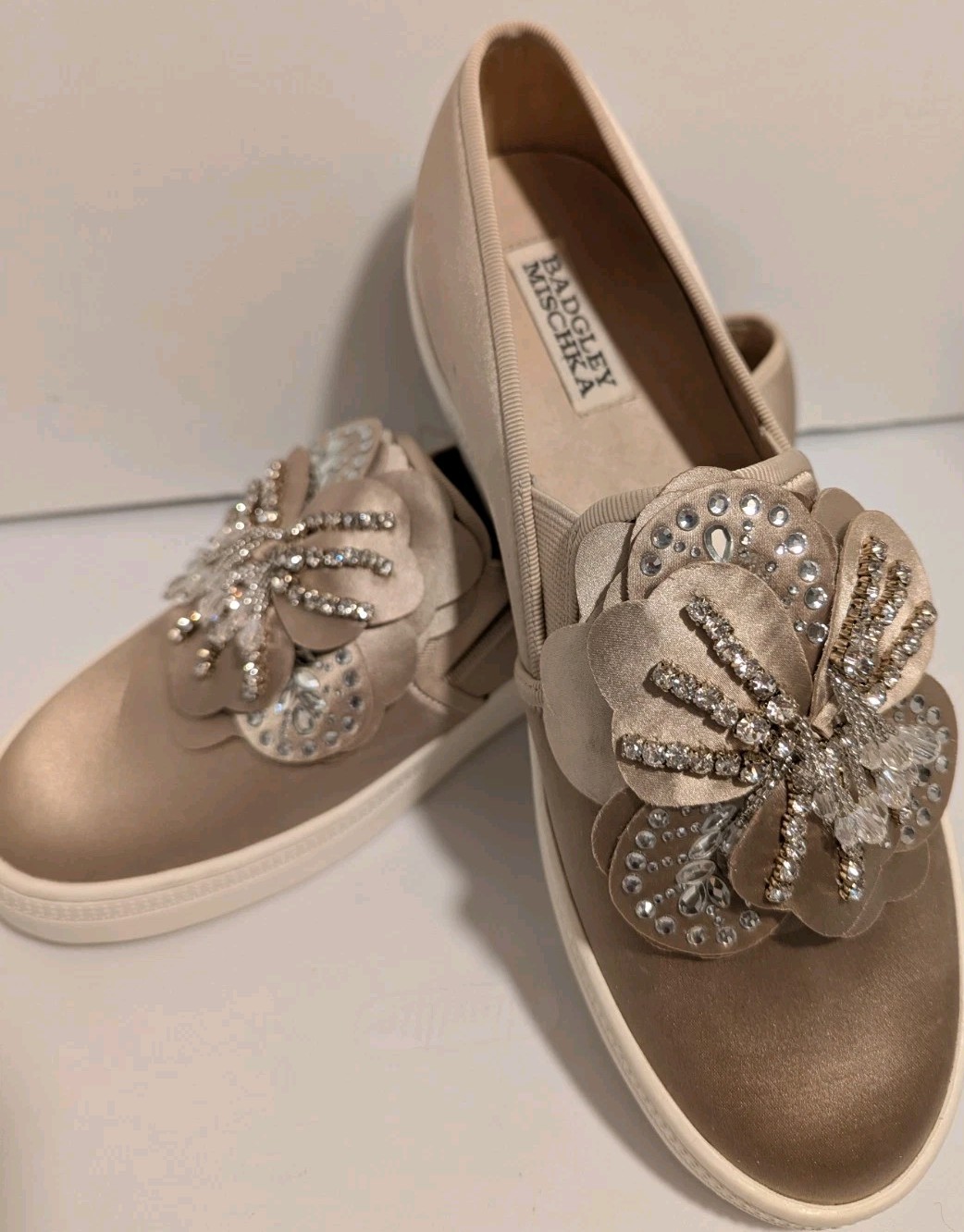 Champagne With Beaded Flower Sz 8