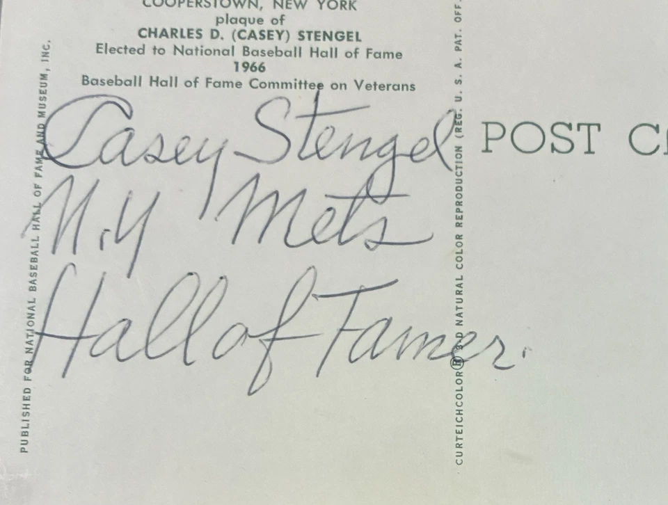 Casey Stengel Signed HOF Postcard PSA - Image 3 of 4