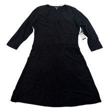 NWT NINE WEST Fit & Flare Black Sweater Dress Beaded Cross Front Sz L $99