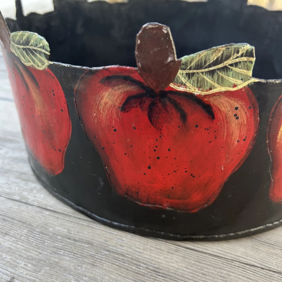 Apple Metal Round Container Primitive Decor - Image 2 of 4