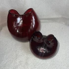 Pair Of Vintage Blenko/Bischoff Style Hand-blown Ruby Red Pinched At Glass Based