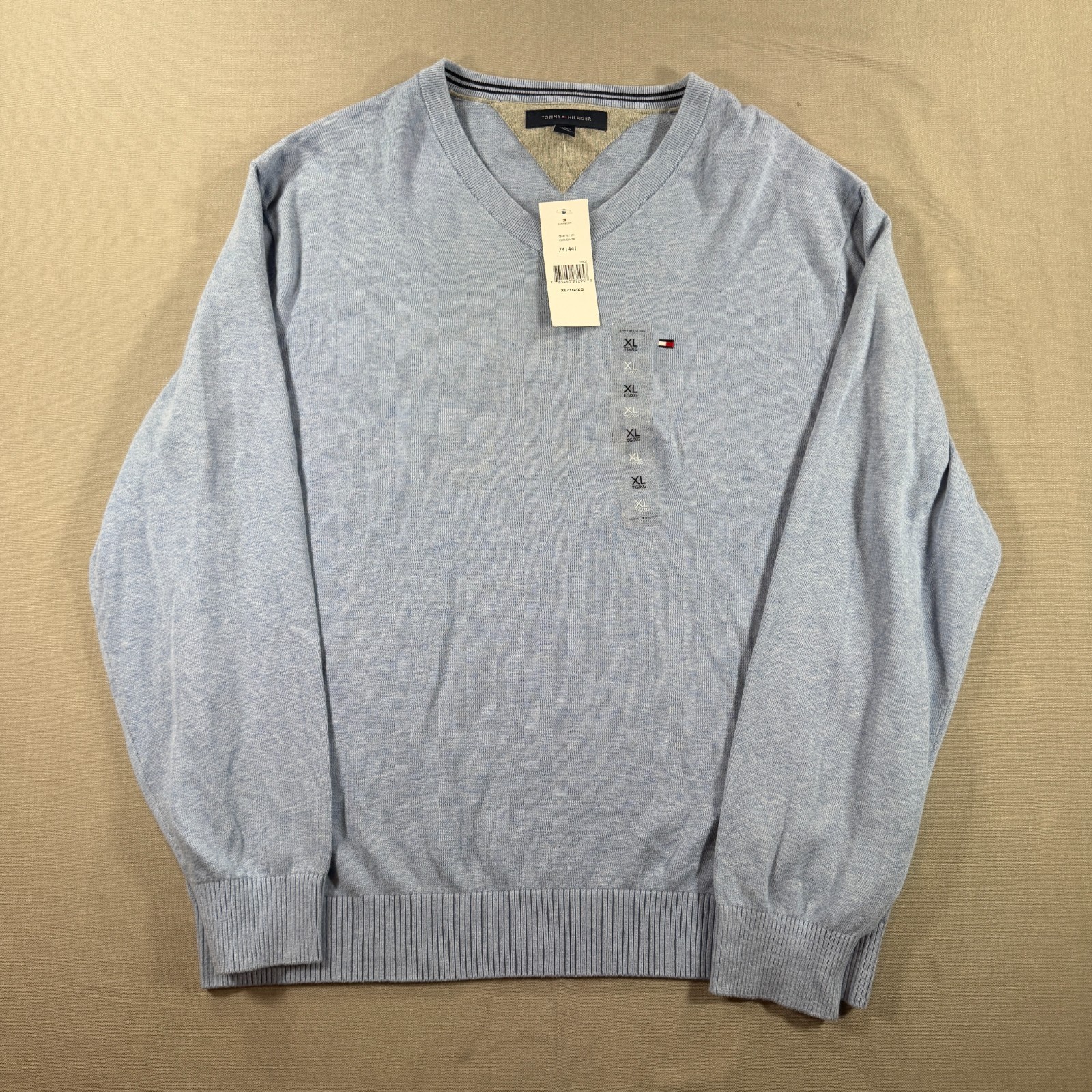 NWT Tommy Hilfiger Essential V Neck Sweater Mens XL Blue Solid Pullover Knit