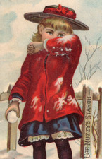 C1880-90s - Muzzy Starch Co Elkhart Indiana Snowball Fight Trade Card - XL2T
