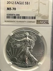 2012 $1 American Silver Eagle NGC MS70 Brown Label