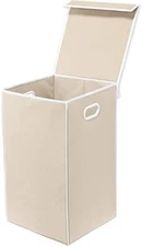Foldable Laundry Hamper Basket with Lid Beige Simple Houseware