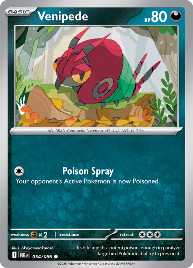 Pokemon Venipede - 054/086 - Common NM-Mint PKMN SV Black Bolt