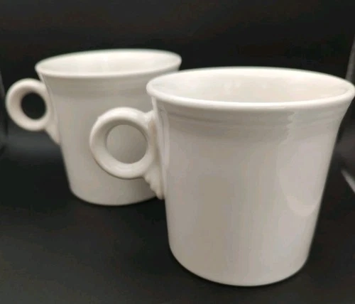 2 Fiesta Fiestaware Homer Laughlin White Ring Coffee ☕ Tea Mugs EUC
