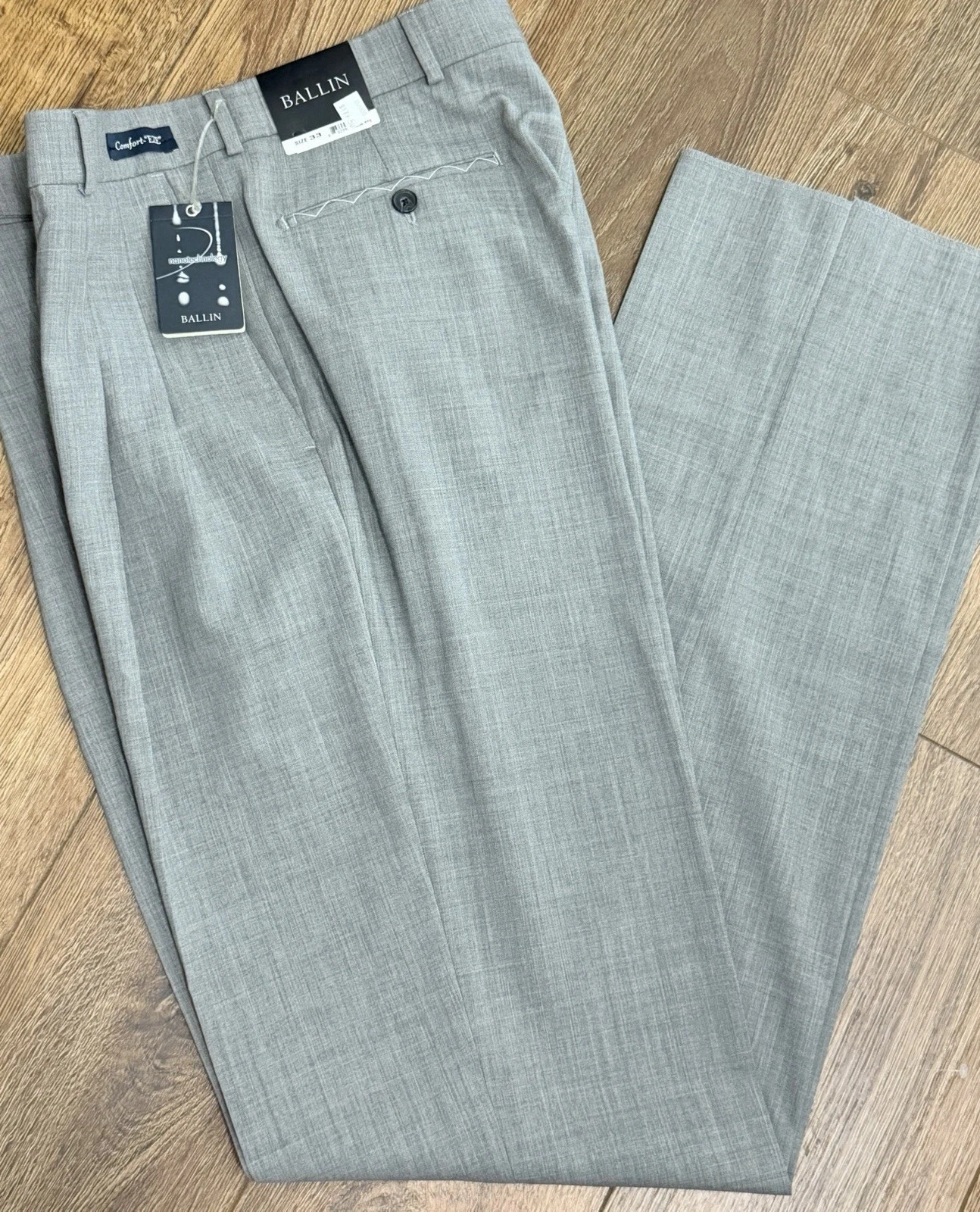 NWT BALLIN Manchester Pleated Dress Pants Men's Sz 33 Gray 100% Wool NEW $179
