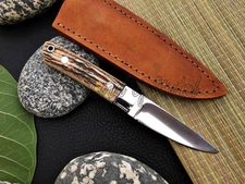 HAND CRAFTED ANTLER HORN DROP POINT - SURVIVAL EVERYDAY CARRY OUTDOOR KNIFE