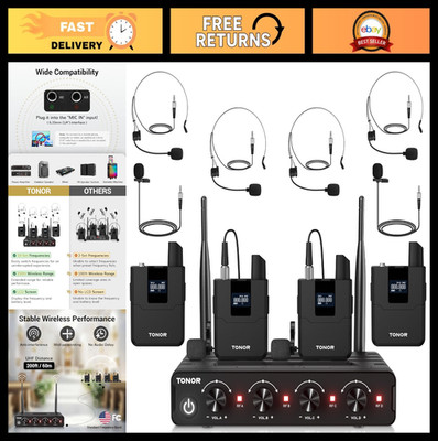 Wireless Microphone System UHF Headset & Lavalier Mics, 200ft Range, 10 Channels