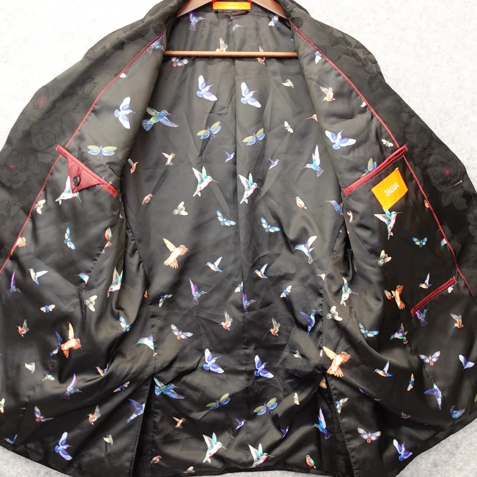 Tallia Slim Sport Coat Mens 38R Black Jacquard Jacket Floral Tiger Embroidered S - Image 4 of 4