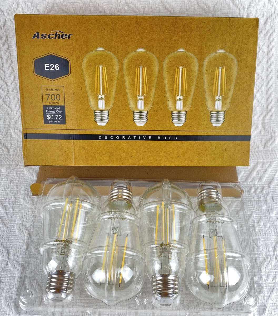 Ascher E26 Edison Decorative Daylight White Energy Saving Bulbs 4 Pack