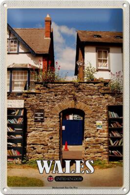 Blechschild Reise 20x30 cm Wales Bücherstadt Hay-On-Wye Deko Schild tin sign