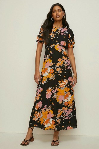 Oasis Black/Orange Vibrant Puff Sleeve 