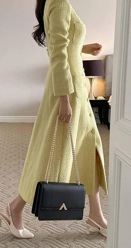 Women Tweed Dress Long Sleeve Single Breast Elegant Long Tweed Lady Blazer Dress - Picture 7 of 28