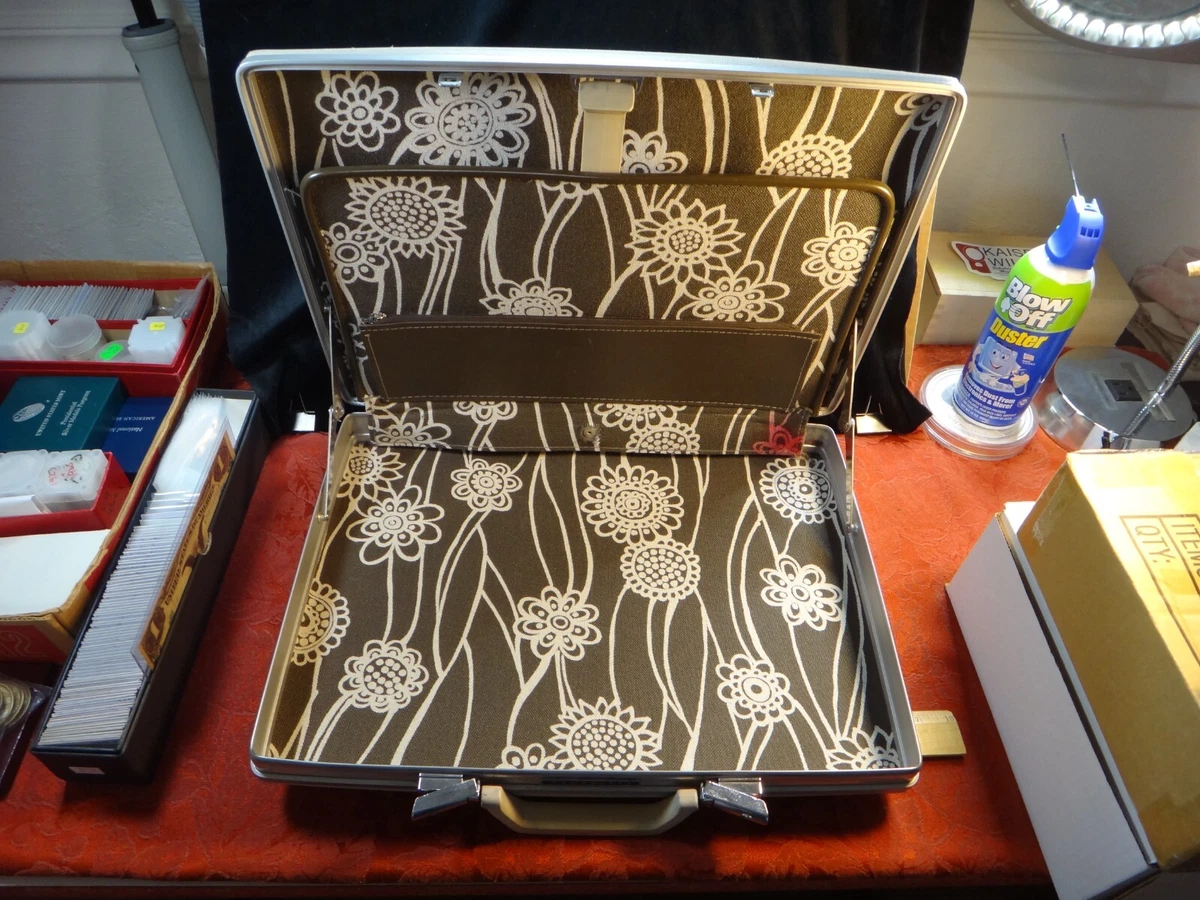Vintage Samsonite Attache Hard Shell Slim Briefcase Brown White Floral Ladies