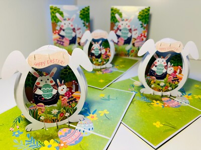 Origami Pop Cards Happy Easter Bunny Egg House Rabbit 3D Pop Up Greeting Card