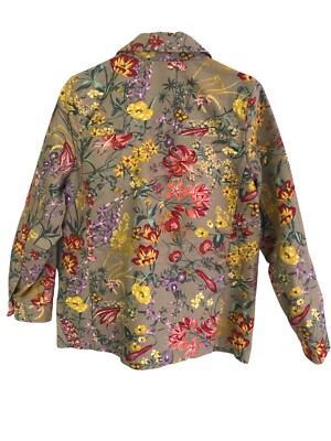 H&M Anorak Jacket Womens 8 Brown Multicolor Floral Zip Up