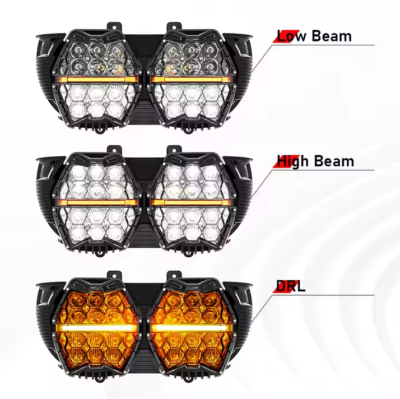 Phare LED Double Pour Harley Road Glide 2015-2024 - Haute Et Basse Beam, DRL Ambre, 240W