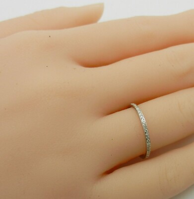 Petite Dainty Full Eternity Stackable Diamond Band Ring 14k White Gold size 