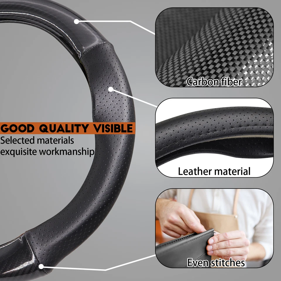 EXTREME SPORT Universal Car Steering Wheel Cover Carbon Fiber Leather Anti Slip - Image 3 of 4