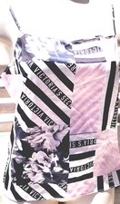 Victorias Secret Rare Vintage satin cami L Tank Top Loose Pink White Logo Floral