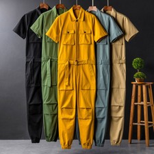 Men Loose Short Sleeve Overall Jumpsuit Casual Pants Trouser Coverall Romper New
