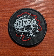 DIY or Die Skull Pincushion Goth Patch Punk Emo Craft Embroidered Iron On 3.25"