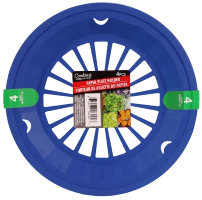 COOKING CONCEPTS New Colorful Paper Plate Holders(Set of 4)Picnic BBQ Camping Pool Luau ~ Blue